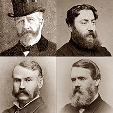 head and shoulders photographs of four young or middle-aged white men, the first three with moustaches and beards, fourth with side-whiskers and moustache