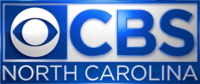A blue rectangle in three parts. In the top left, the CBS eye in white. In the top right, on a white background, blue letters CBS. On the bottom, the words North Carolina in white on blue.