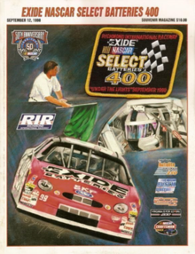 The 1998 Exide NASCAR Select Batteries 400 program cover, featuring Jeff Burton.