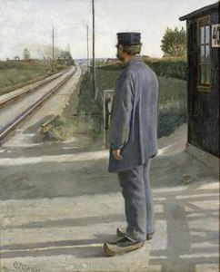 The Railroad guard (1884), people waiting at crossings or thresholds and railroads was a favored motif for Ring.