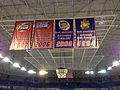 Florida men's basketball championship banners hanging inside the O'Connell Center.