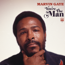 A photo of Gaye looking into the camera with his hand on his chin