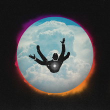 A cover that shows a silhouette of a person falling in the sky contained in a circular image.