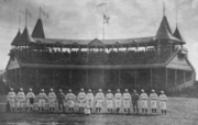 South End Grounds (1888), grandstand in background