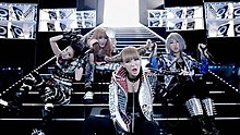 2NE1, sitting on stairs and singing
