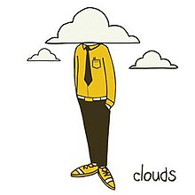 A hand-drawn picture of a man, wearing a yellow shirt with a tie, standing on white background, with his head hidden in a cloud. The album's title is written in bottom right corner.
