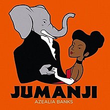 A cartoony tuxedo-donning elephant and a black woman in formal attire are holding hands, as if to do a formal dance