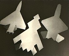 Three metal models of the concept fighter jets