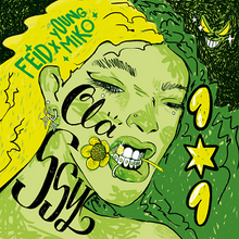 Cover art of Classy 101, portrays a woman resembling Young Miko in green and yellow, who wears a grillz between her teeth and holds a flower with them