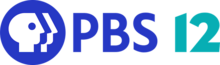 The PBS logo in blue next to a turquoise green numeral 12 in a sans serif